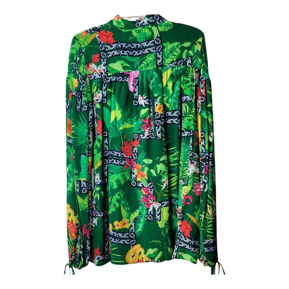 La Fuori Bela Fuori Tropical Silk Top Green‎ Long Sleeve Tassel Women's XL - Picture 9 of 14